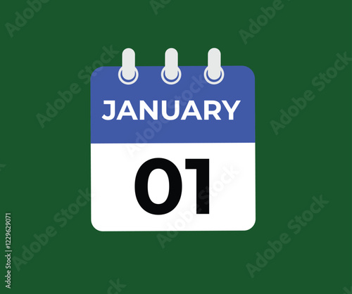 Monthly button cal january 1 calendar, tear-off calendar animation for january 1 banner Illustration isolated vector sign symbol
