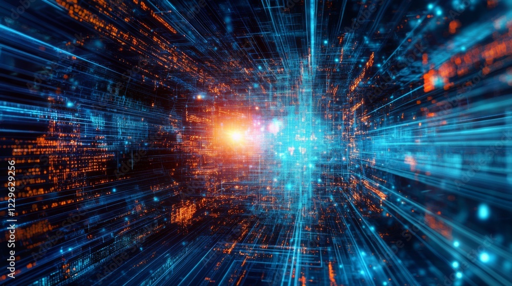 A vibrant, abstract representation of digital data flow, featuring bright blue and orange elements against a dark backdrop, suggesting speed and connectivity. A vibrant, abstract representation of digital data flow, featuring bright blue and orange elements against a dark backdrop, suggesting speed and connectivity.