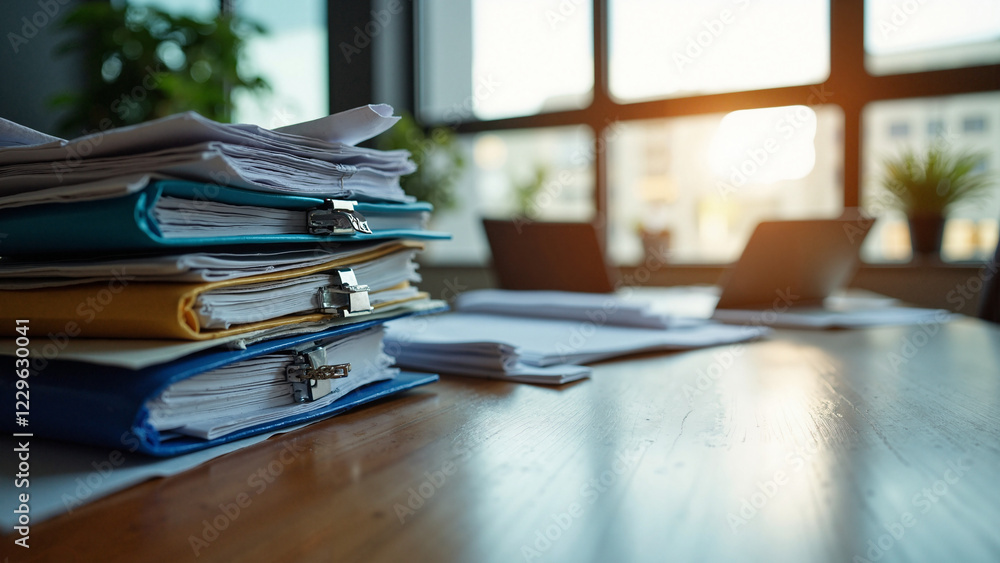 Organized Office Desk with Stacked Papers and Documents for Productivity, Time Management, and Business Efficiency Articles Organized Office Desk with Stacked Papers and Documents for Productivity, Time Management, and Business Efficiency Articles