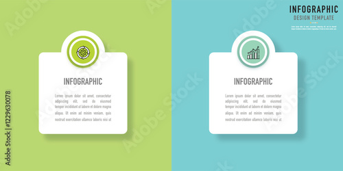Rectangular infographic template or element with 2 step, process, option, colorful rectangle, icons, triangle, paper origami, button, tag, circle, circular, square bar for sale slide, internet planner