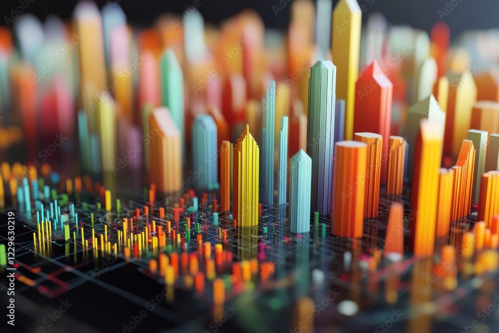 Vibrant Cityscape: A 3D Abstract Visualization of Urban Growth and Development Vibrant Cityscape: A 3D Abstract Visualization of Urban Growth and Development