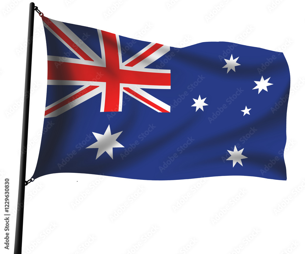 Fototapeta premium Australian flag waving 3d with pole