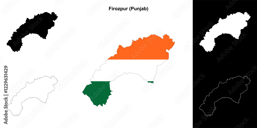 Fototapeta premium Firozpur district (Punjab) blank outline map set