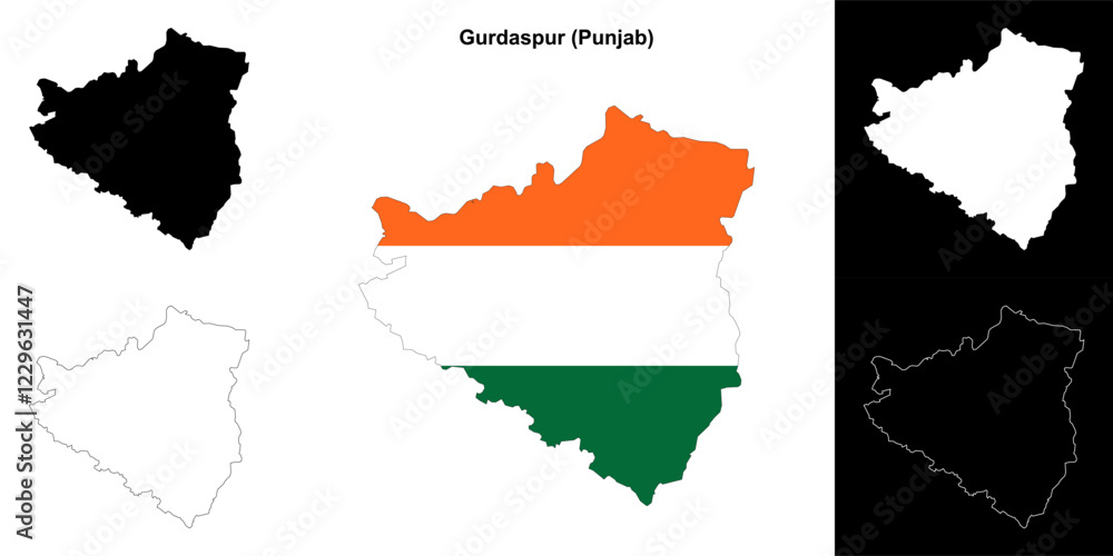 Fototapeta premium Gurdaspur district (Punjab) blank outline map set