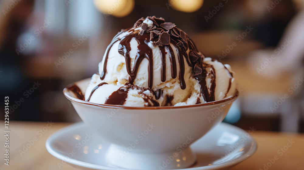 Delicious Vanilla Ice Cream Sundae Chocolate Sauce Sweet Treat Dessert Food Cold Dish Cafe Yummy Delicious Vanilla Ice Cream Sundae Chocolate Sauce Sweet Treat Dessert Food Cold Dish Cafe Yummy