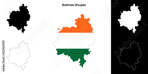 Bathinda district (Punjab) blank outline map set