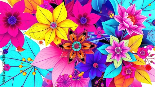 Bohemian Floral Print with Geometric Design - Fashionable Background
