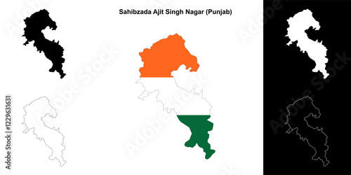 Sahibzada Ajit Singh Nagar district (Punjab) blank outline map set