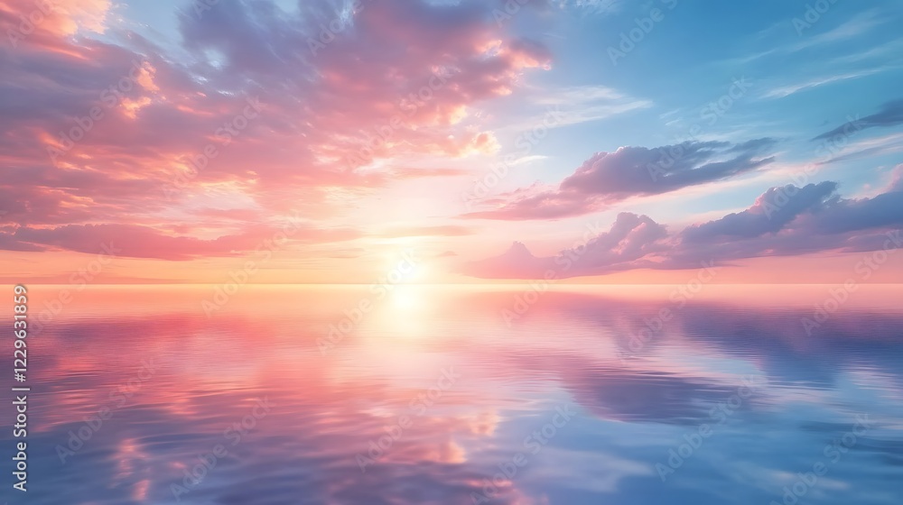 Tranquil Sunset Over Calm Ocean with Vibrant Sky and Clouds Tranquil Sunset Over Calm Ocean with Vibrant Sky and Clouds