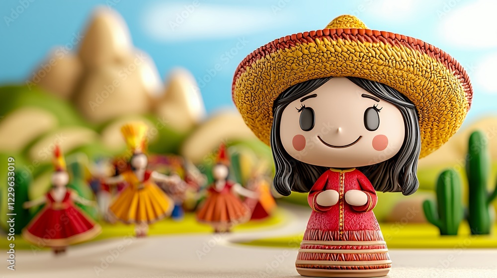 Cheerful Pixel Art Girl In Sombrero At Festive Celebration Cheerful Pixel Art Girl In Sombrero At Festive Celebration