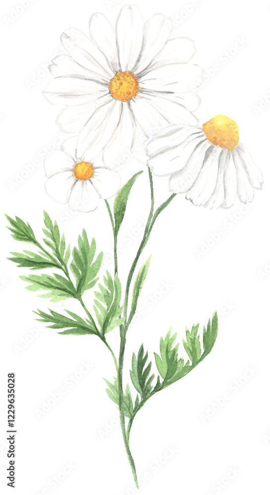 Watercolor daisy flower composition illustration Watercolor daisy flower composition illustration