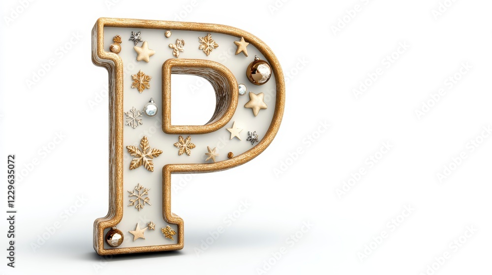 Decorative Letter P with Stars and Gems on White Background Decorative Letter P with Stars and Gems on White Background