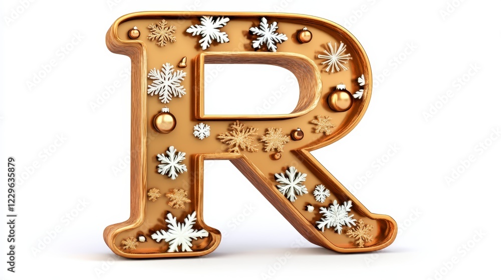 Festive Golden Letter R Decorated with Snowflakes and Ornaments Festive Golden Letter R Decorated with Snowflakes and Ornaments
