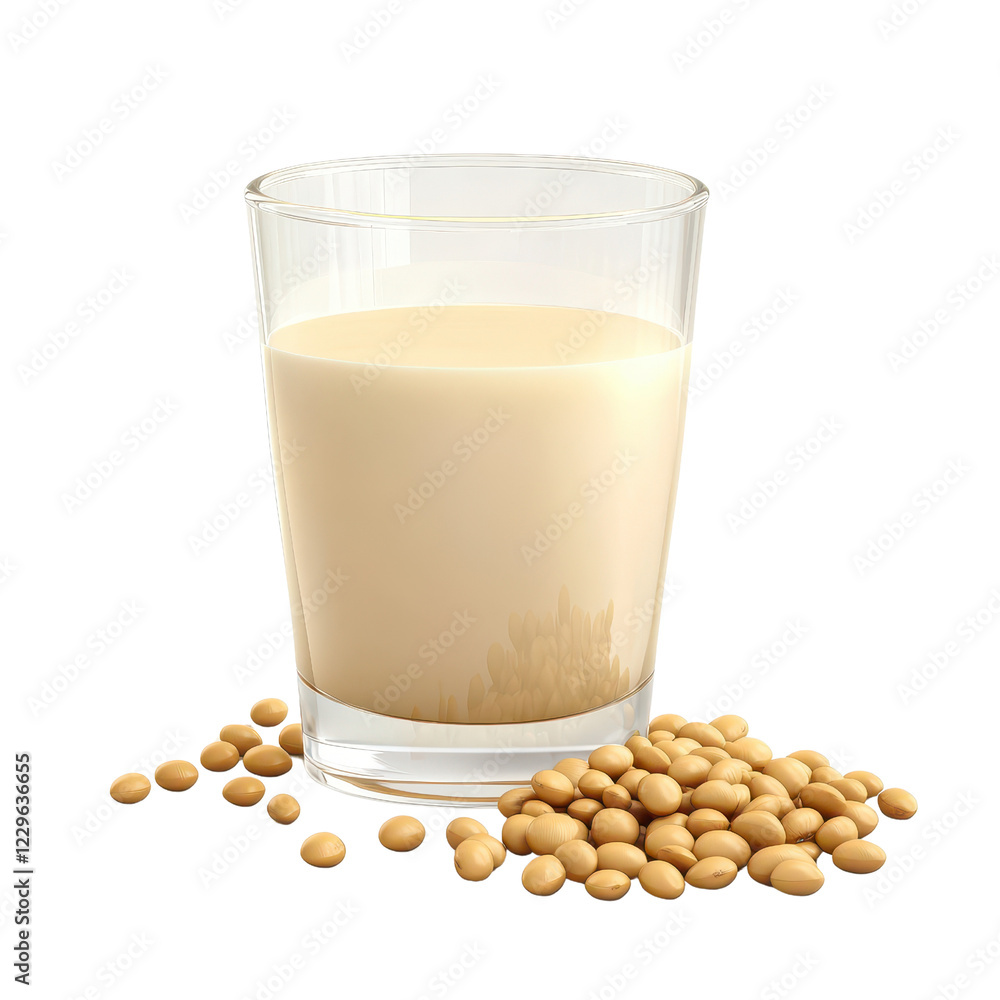 A refreshing glass of soy milk beside scattered soybeans, healthy and nutritious choice. A refreshing glass of soy milk beside scattered soybeans, healthy and nutritious choice.