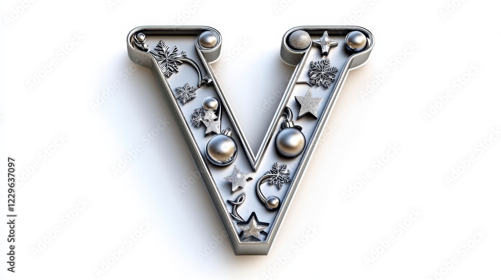 Decorative Metallic Letter V with Ornate Design Elements Decorative Metallic Letter V with Ornate Design Elements