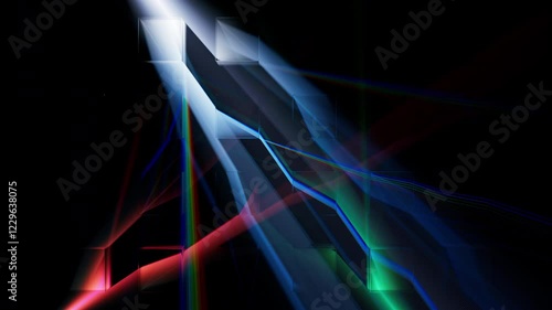 Abstract light rays experiment 3d animation.  Volumetric caustics optical effect. Blue green and red lights. photo