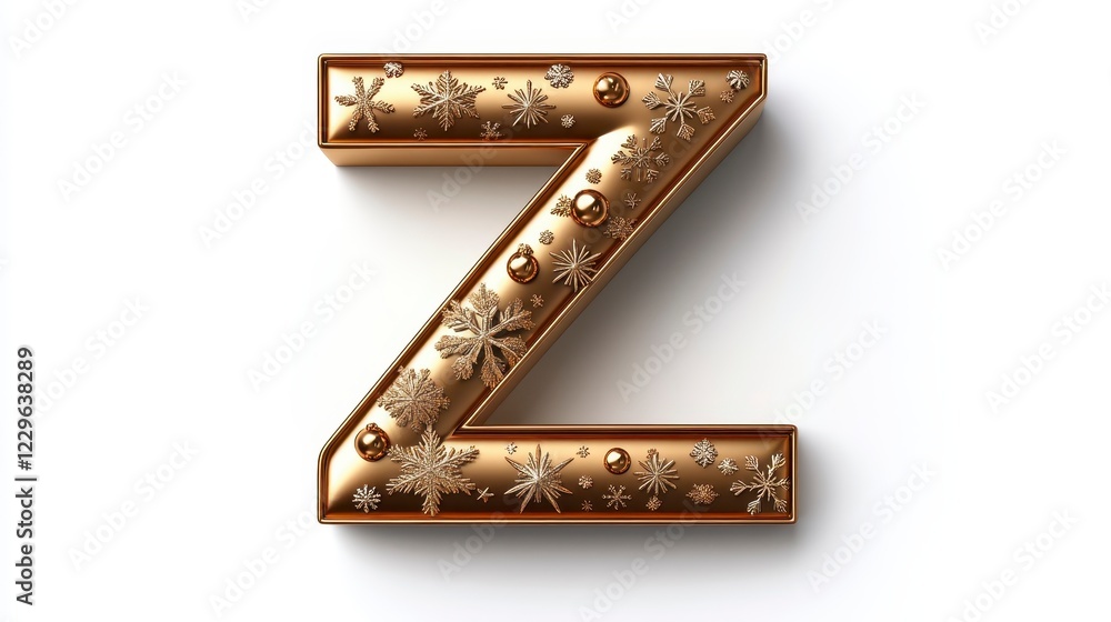 Decorative Letter Z with Snowflakes and Ornaments on White Background Decorative Letter Z with Snowflakes and Ornaments on White Background