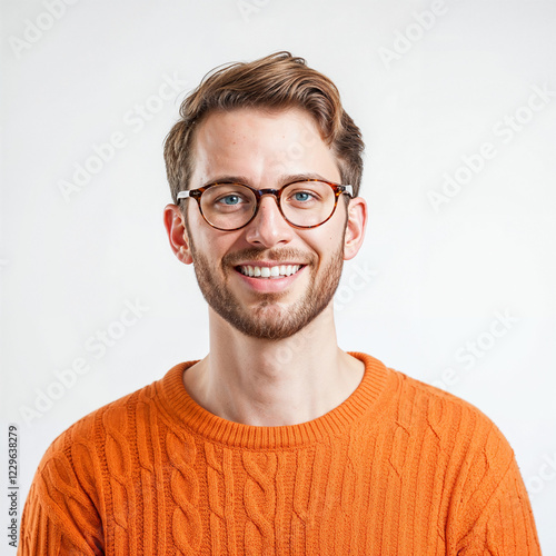 Modern Studio Portrait of a Stylish Man in an Orange Cable Knit Sweater