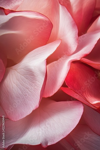 Petals of a pink rose close-up with soft focus, showcasing delicate textures and colors, perfect for floral backgrounds, nature-themed designs, or event decorations.