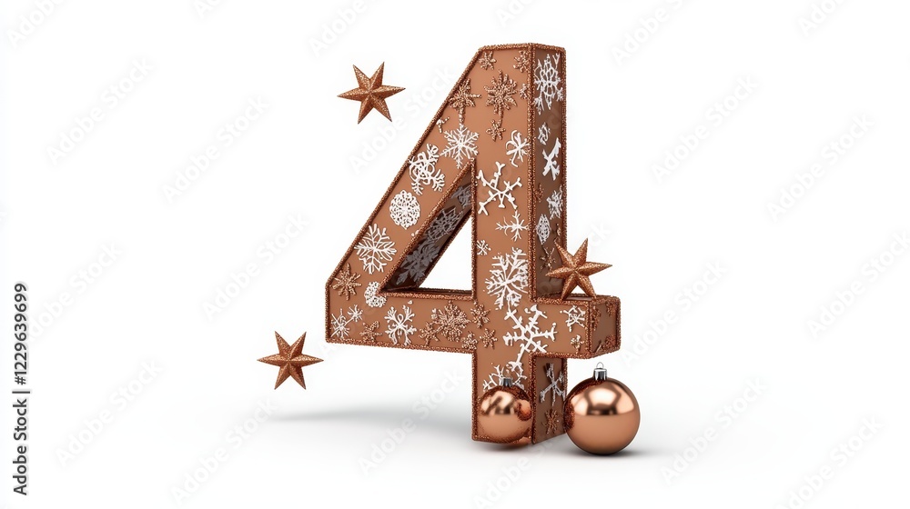 Festive Number Four with Christmas Decorations and Winter Elements Festive Number Four with Christmas Decorations and Winter Elements