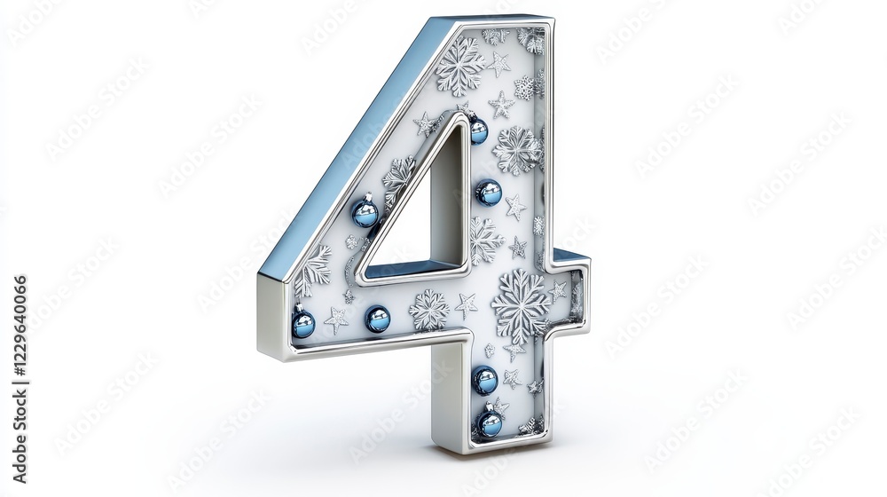 Decorative Number Four with Snowflakes and Blue Ornaments Design Decorative Number Four with Snowflakes and Blue Ornaments Design