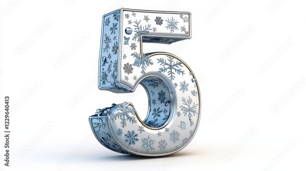 Ornate Silver Number Five with Snowflakes Design for Winter Themes Ornate Silver Number Five with Snowflakes Design for Winter Themes