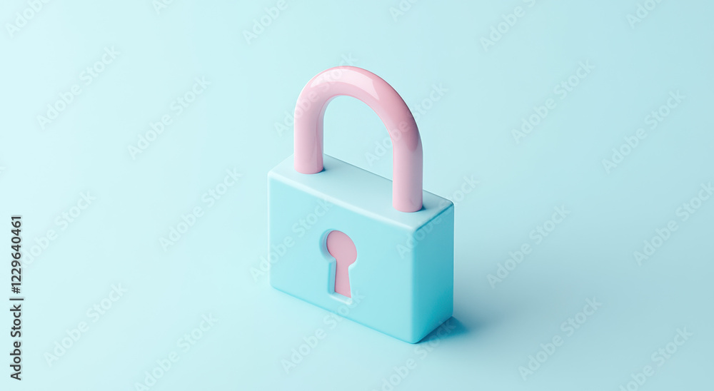 Bright colored lock set against a light blue background showcasing a simple yet effective design for security Bright colored lock set against a light blue background showcasing a simple yet effective design for security