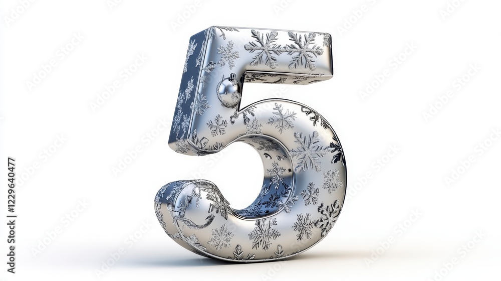 Shiny Number Five with Snowflake Pattern for Winter Celebration Shiny Number Five with Snowflake Pattern for Winter Celebration