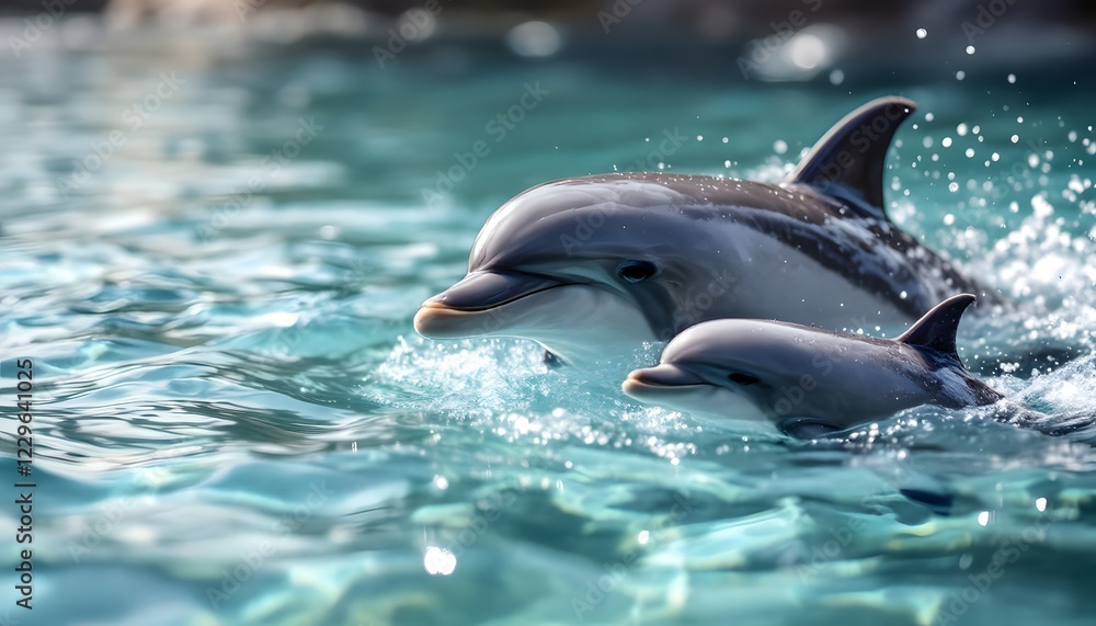 Obraz premium Adorable Dolphins Swimming in Ocean Water