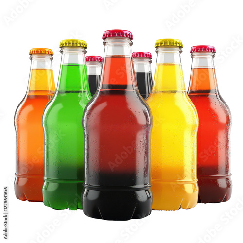 A vibrant collection of colorful soda bottles on display, refreshing and enticing. photo