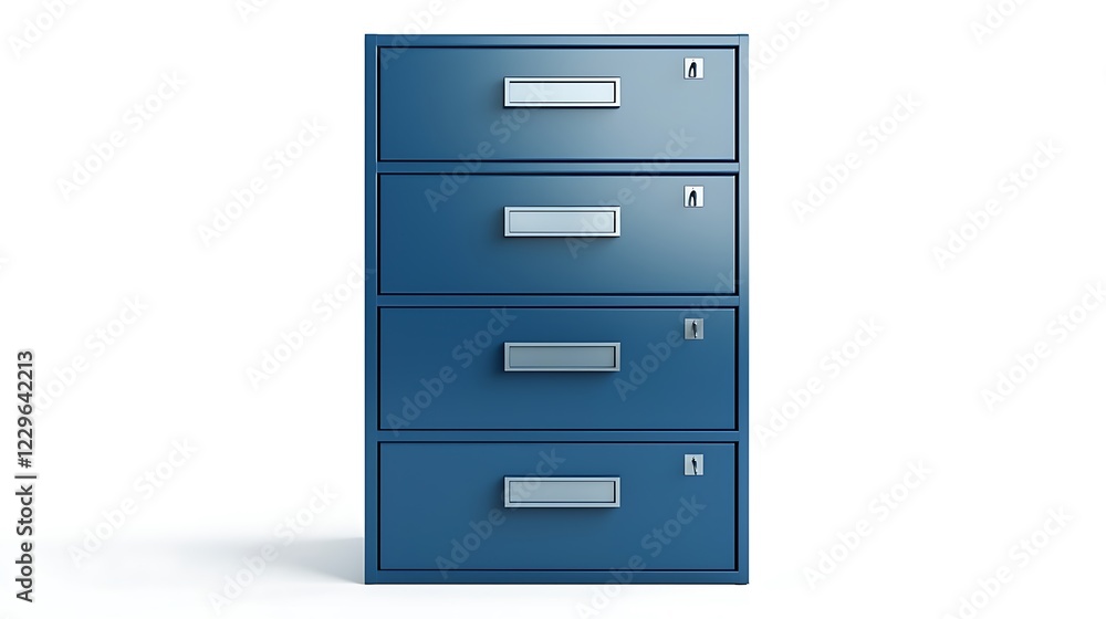 A blue filing cabinet with four drawers A blue filing cabinet with four drawers