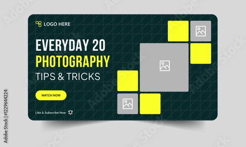 Best photography tips and tricks video thumbnail banner design, daily photography techniques video cover banner design, fully customizable vector eps 10 file format