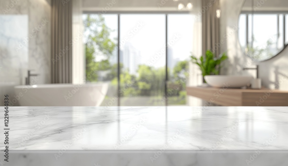 Fototapeta premium Modern Bathroom Interior Design with Marble Countertop