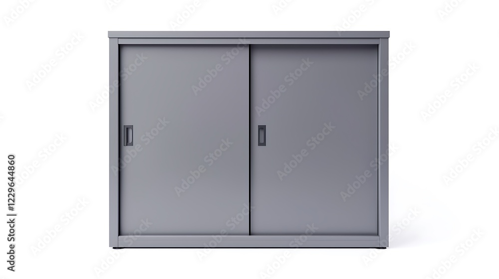 A grey cabinet with two sliding doors A grey cabinet with two sliding doors