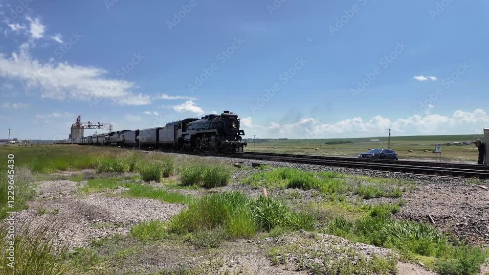 Steam train 2816 travelling across the Canadian prairies