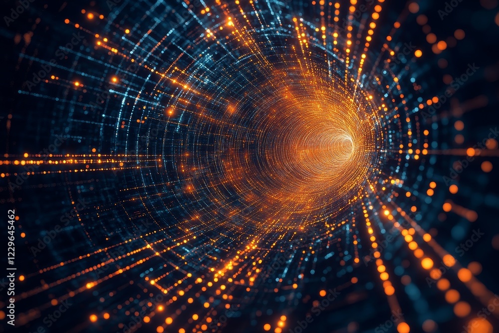 Obraz premium Exploring the Digital Abyss: A Voyage Through Technological Networks and Light