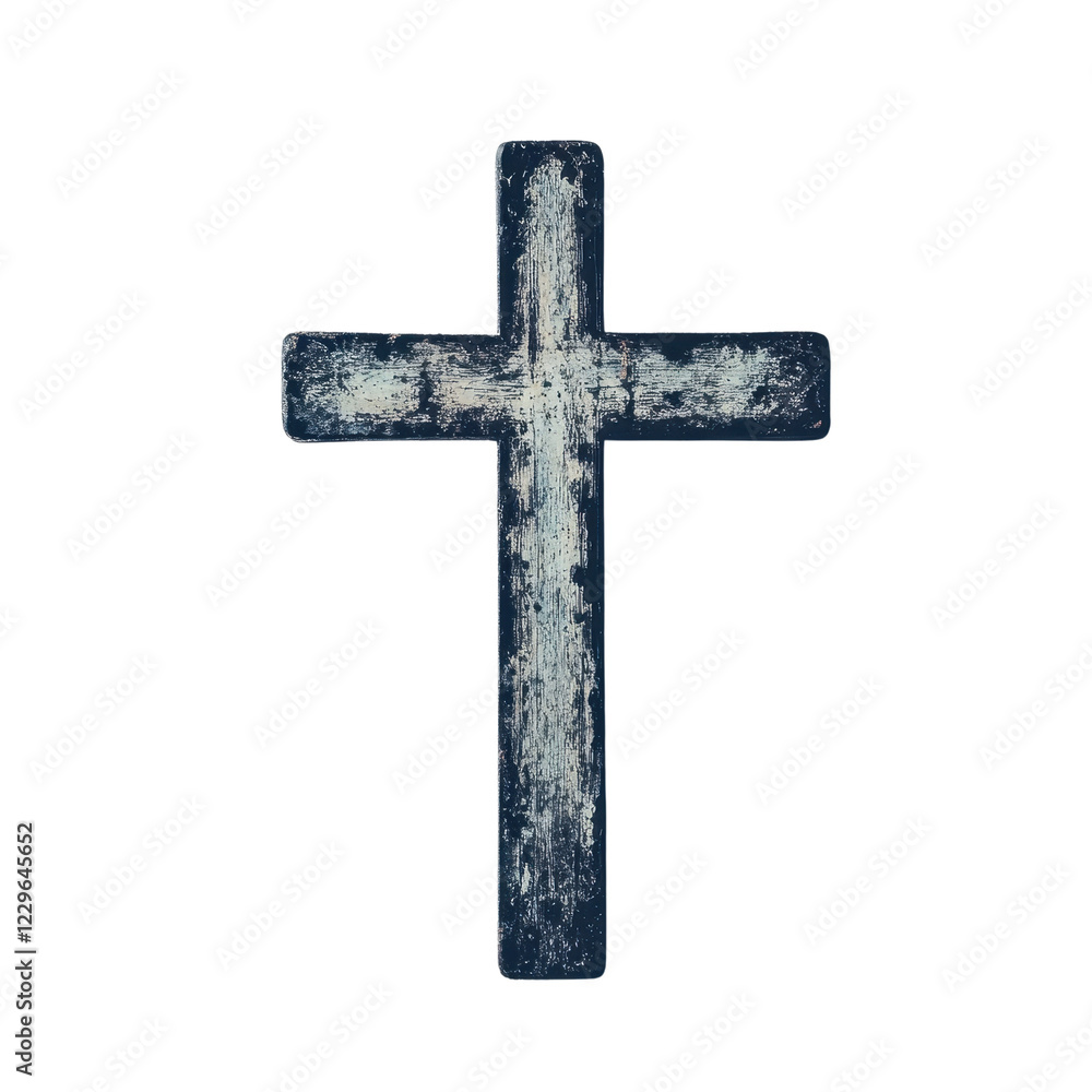 A weathered wooden cross symbolizes faith and spirituality., isolated on a transparent background.