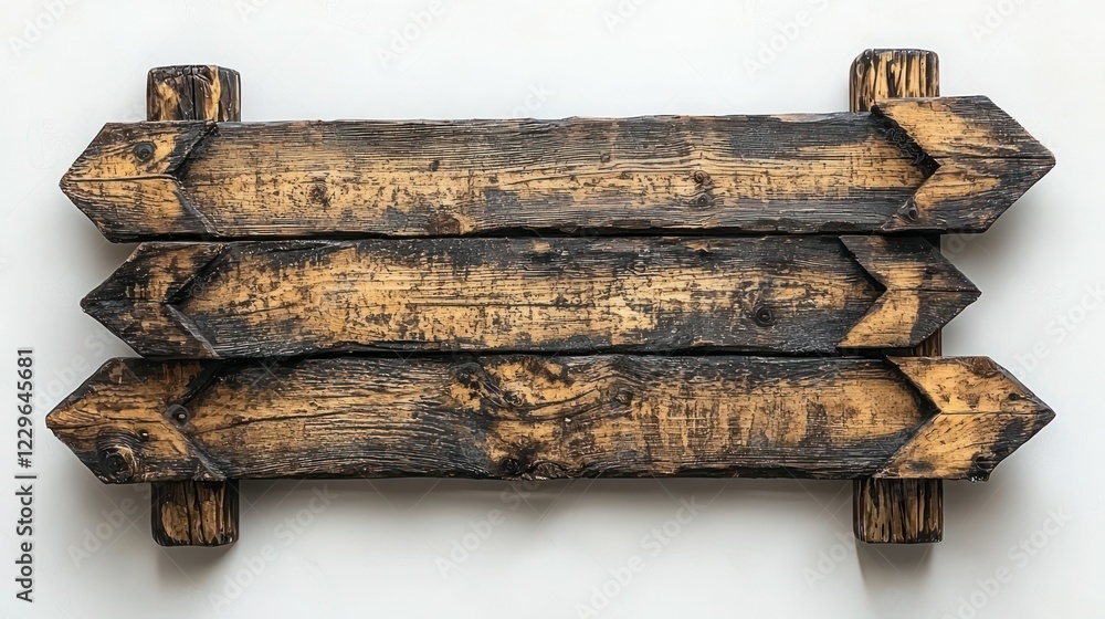 Fototapeta premium Three blank wooden arrow signs on white background, pointing left & right