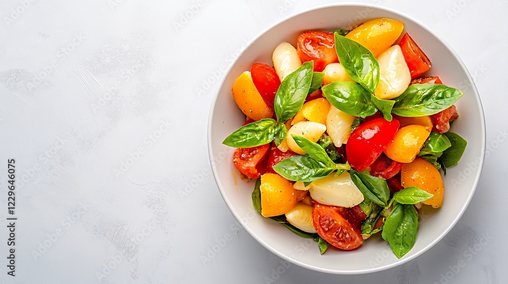 Colorful Cherry Tomato and Cheese Salad with Fresh Basil Colorful Cherry Tomato and Cheese Salad with Fresh Basil