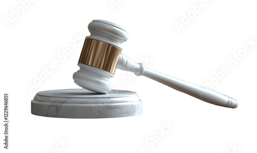 White Gavel With Gold Accents On Marble Base, 3D Render