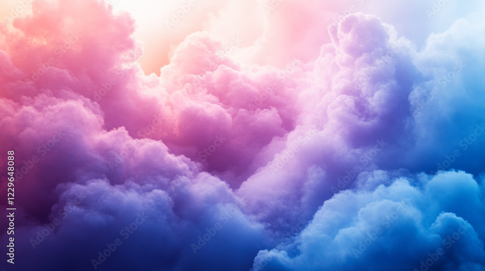 Fototapeta premium Colorful clouds illuminated by sunlight create a dreamy sky in pastel shades during late afternoon