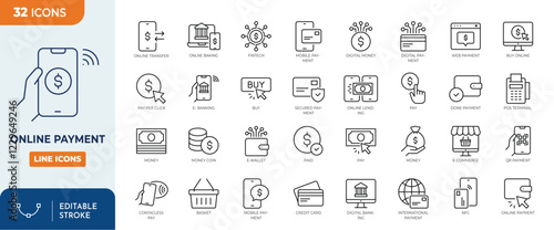 Online Payment line editable icon set. Online payment icon set. Vector illustration