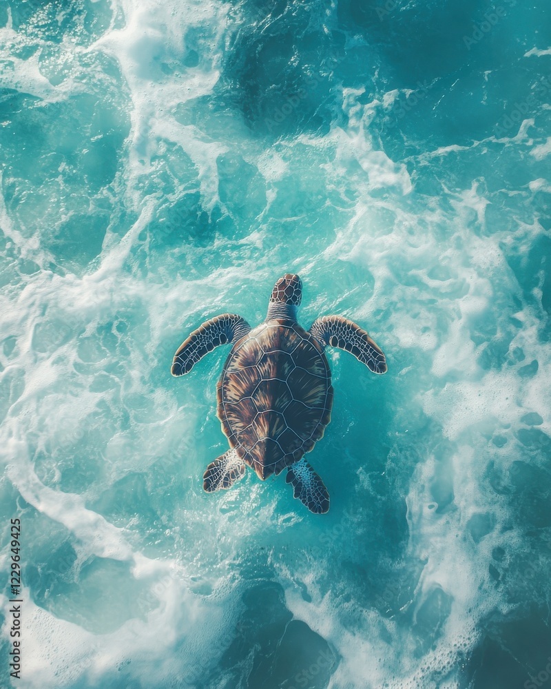 Fototapeta premium Majestic sea turtle swimming gracefully through vibrant turquoise waters, showcasing the beauty of marine life and ocean ecosystems in natural habitat