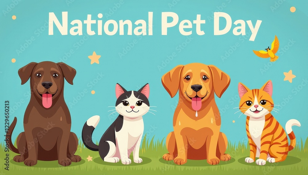 Fototapeta premium Celebrate National Pet Day with Our Animated Dog and Cat Poster Above a Starry Sky