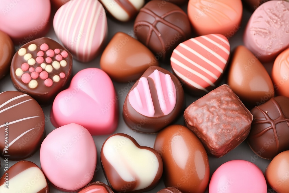Delicious assorted chocolates forming a tempting background Delicious assorted chocolates forming a tempting background