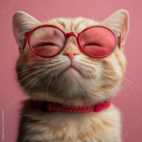 Cool cat wearing sunglasses indoor setting fun pet photography playful environment close-up view stylish animal concept for seo impact photo