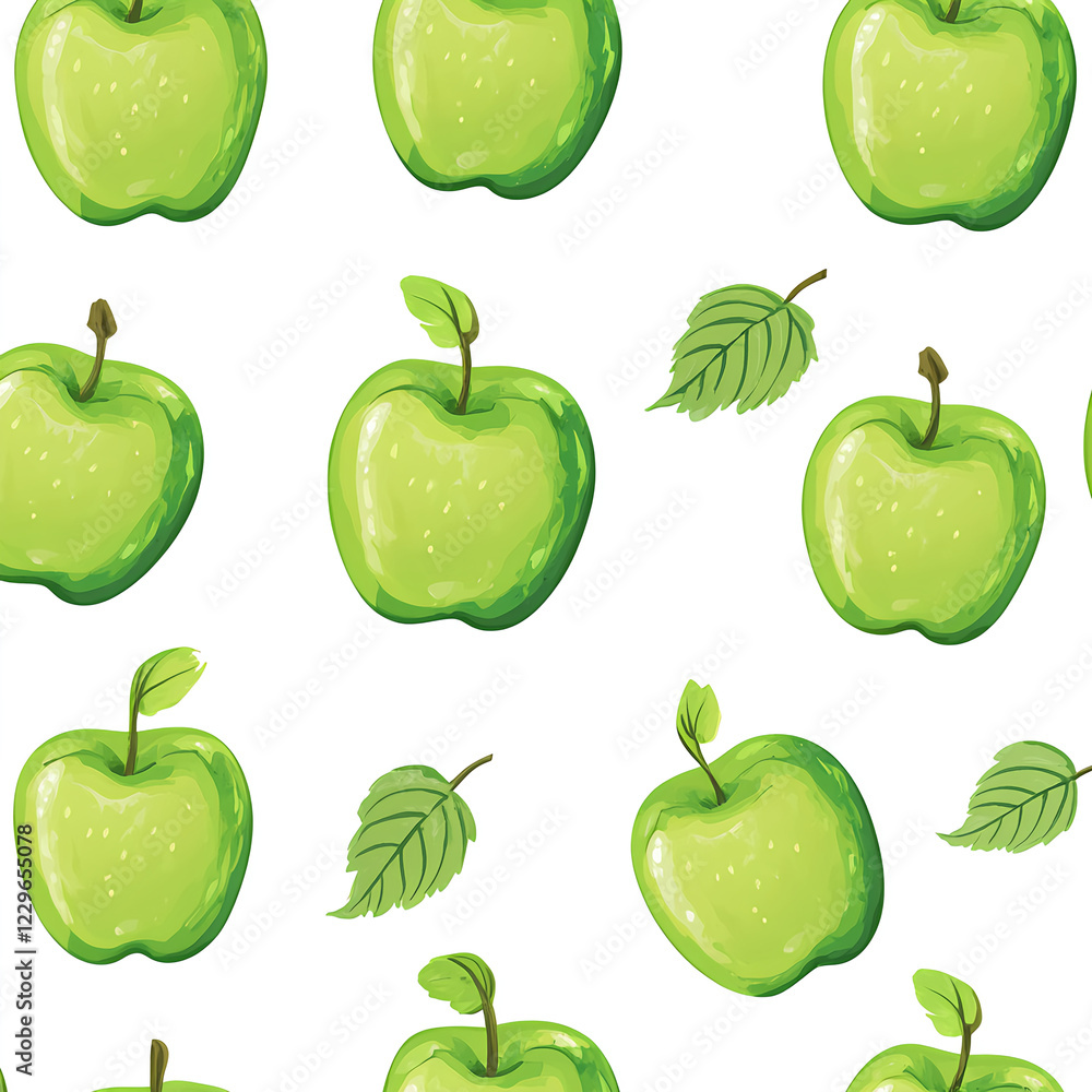 Green apples pattern, white background, seamless repeating pattern, high resolution, hyperrealistic Green apples pattern, white background, seamless repeating pattern, high resolution, hyperrealistic