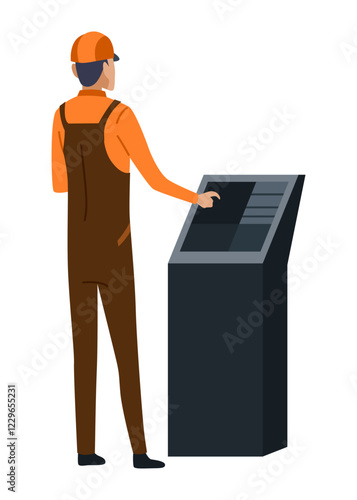 Metallurgy industry worker. Steel industry banner symbol. Industrial equipment for casting metal. Cartoon flat vector illustration