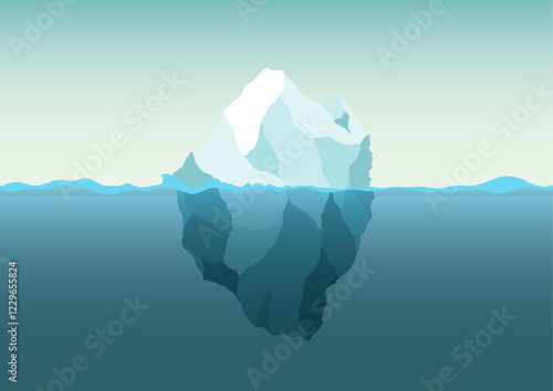 Cartoon floating iceberg, glacier vector illustration. Ocean ice rock background shows the upper and lower part of the sea