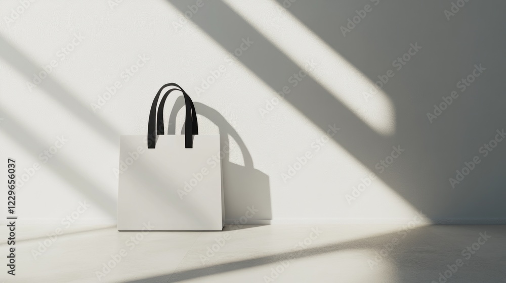 Naklejka premium White Shopping Bag with Black Handles in Sunlit Room